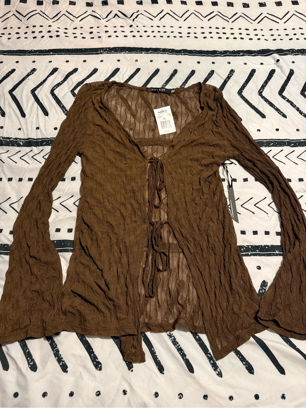 Kohl's Brown Tie-Front Textured Knit Tunic